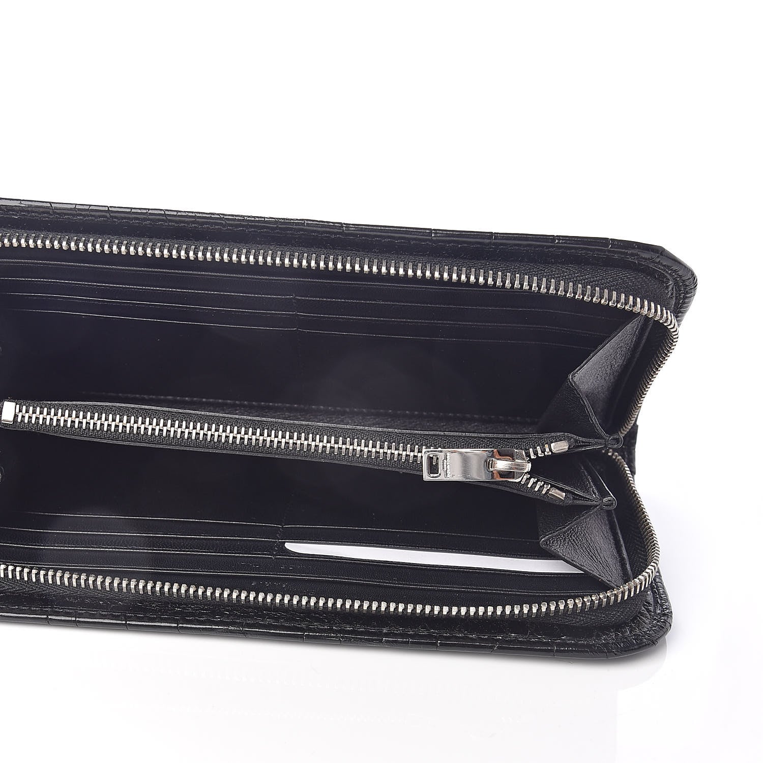 Saint Laurent Calfskin Crocodile Embossed Classic Zip Around Continental Wallet Black 5 of 9