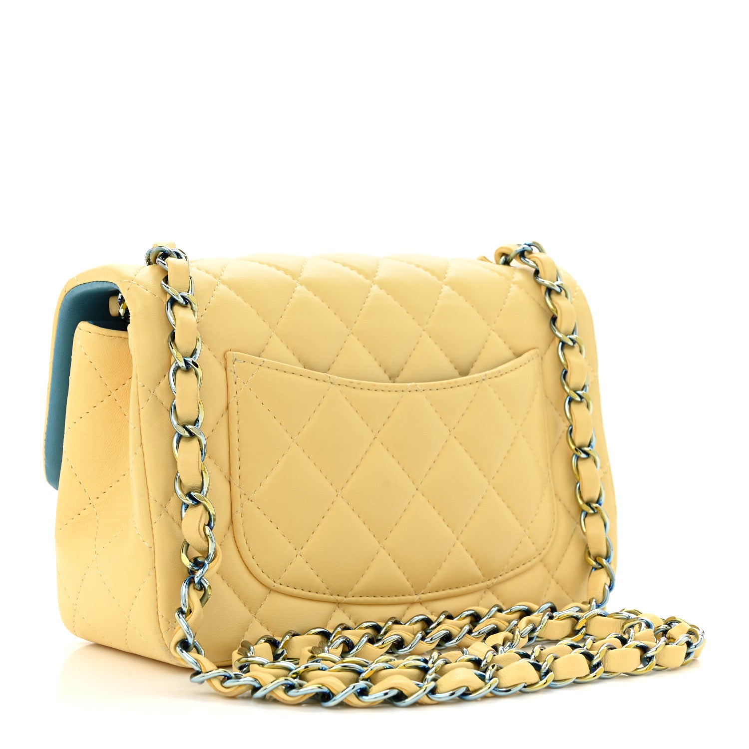 Chanel Lambskin Quilted Mini Rectangular Flap Yellow Blue 3 of 11