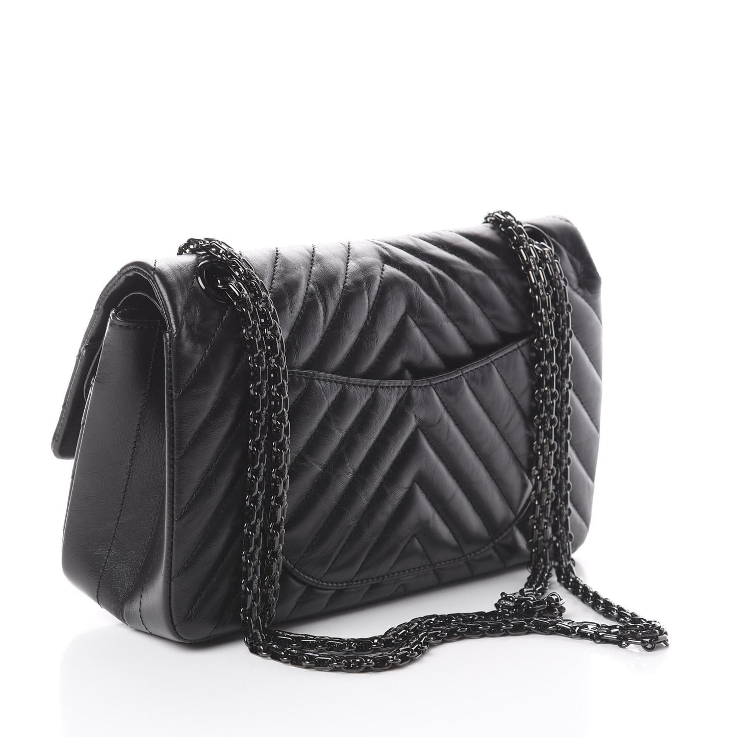 Aged Calfskin Chevron Quilted 2.55 Reissue 225 Flap So Black