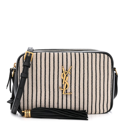 Saint Laurent Canvas Calfskin Monogram Lou Camera Bag Black Grey Cream 1 of 10