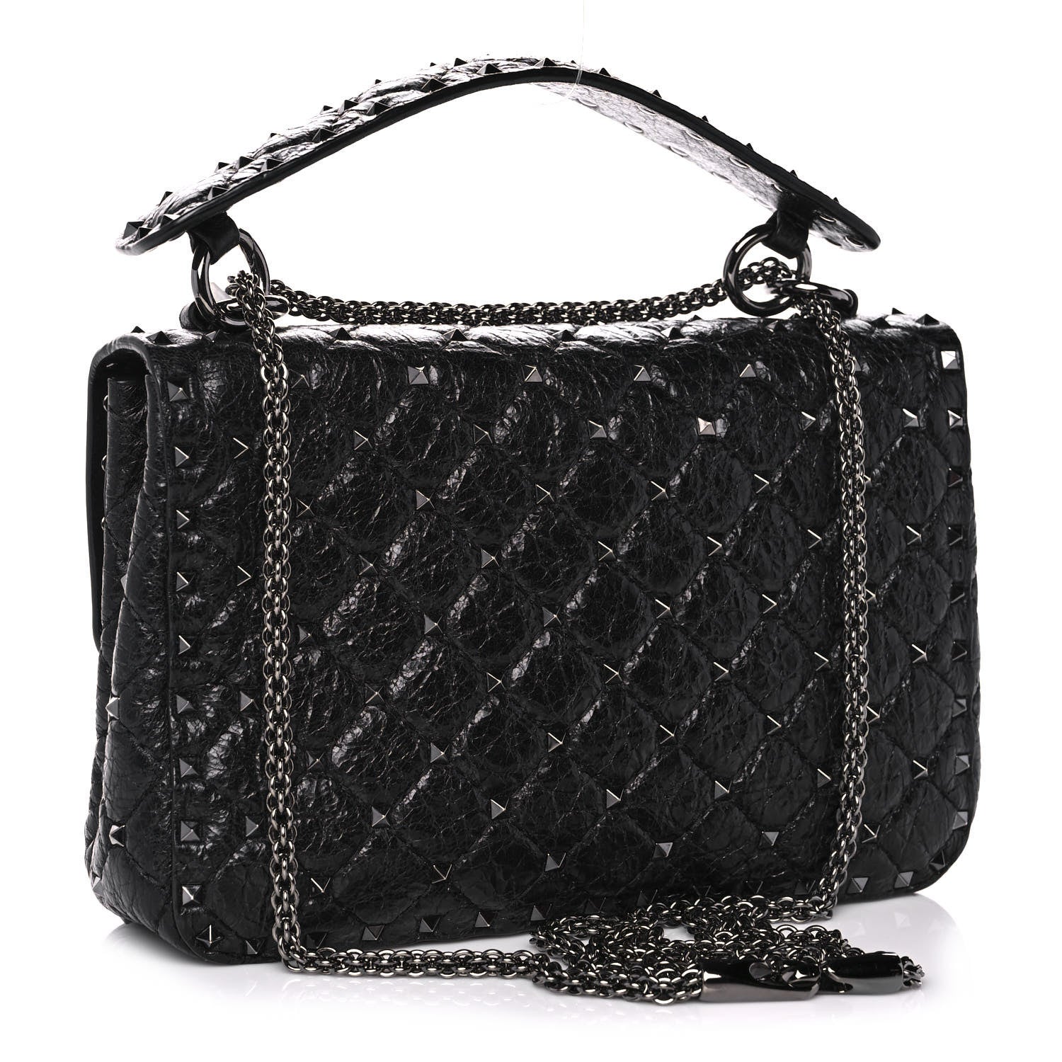 Valentino Garavani Craquele Nappa Large Rockstud Spike Shoulder Bag Black 3 of 9