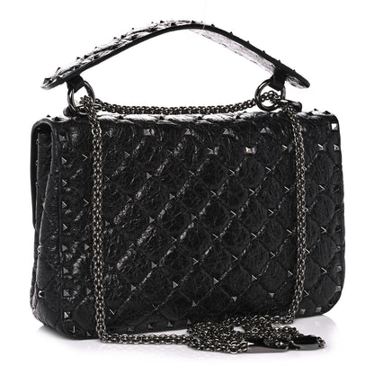Valentino Garavani Craquele Nappa Large Rockstud Spike Shoulder Bag Black 3 of 9