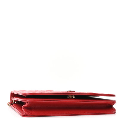 Chanel Caviar Camellia Embossed Wallet On Chain WOC Red 4 of 11