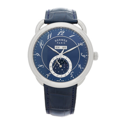 Hermes Stainless Steel Alligator 43mm Arceau Grande Lune Automatic Watch Bleu Abysse 1 of 5