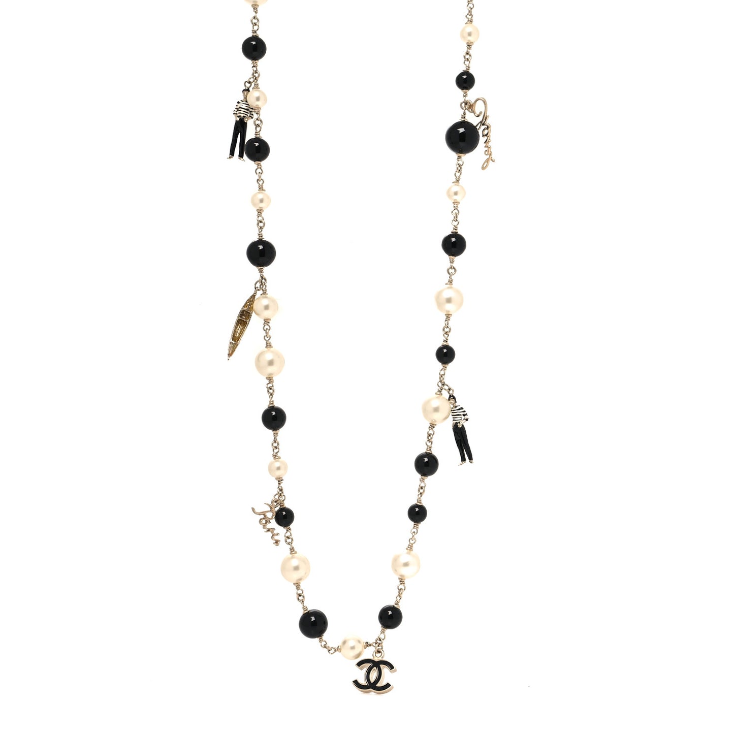Resin Pearl Bead CC Logo Necklace Silver Black White