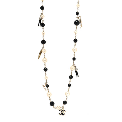 Chanel Resin Pearl Bead CC Logo Necklace Silver Black White 1 of 5