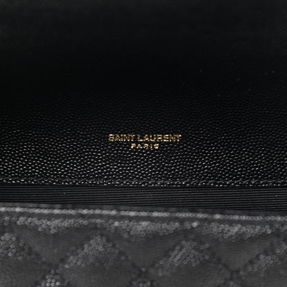 Saint Laurent Grain De Poudre Textured Mixed Matelasse Triquilt Medium Monogram Satchel Black 7 of 17