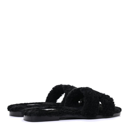 Hermes Woolskin Oran Sandals 37 Black 4 of 10