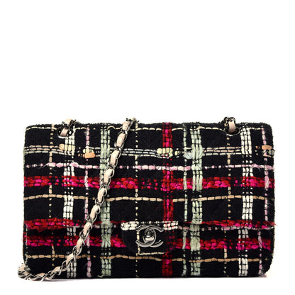 Chanel Tweed Medium Double Flap Black Pink 1 of 9