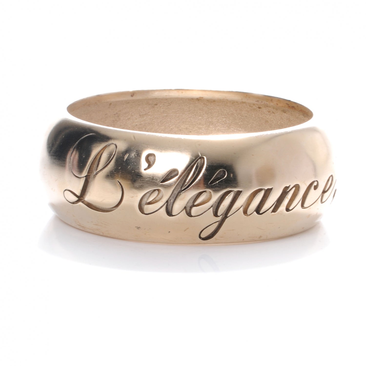 Chanel Wide Metal L'Elegance French Quote Bangle Gold 1 of 5