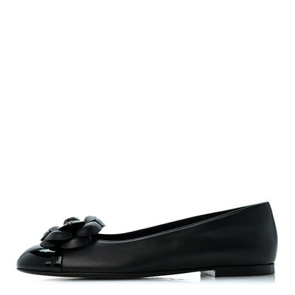 Chanel Lambskin Patent Cap Toe Camellia Ballerina Flats 38.5 Black 1 of 10