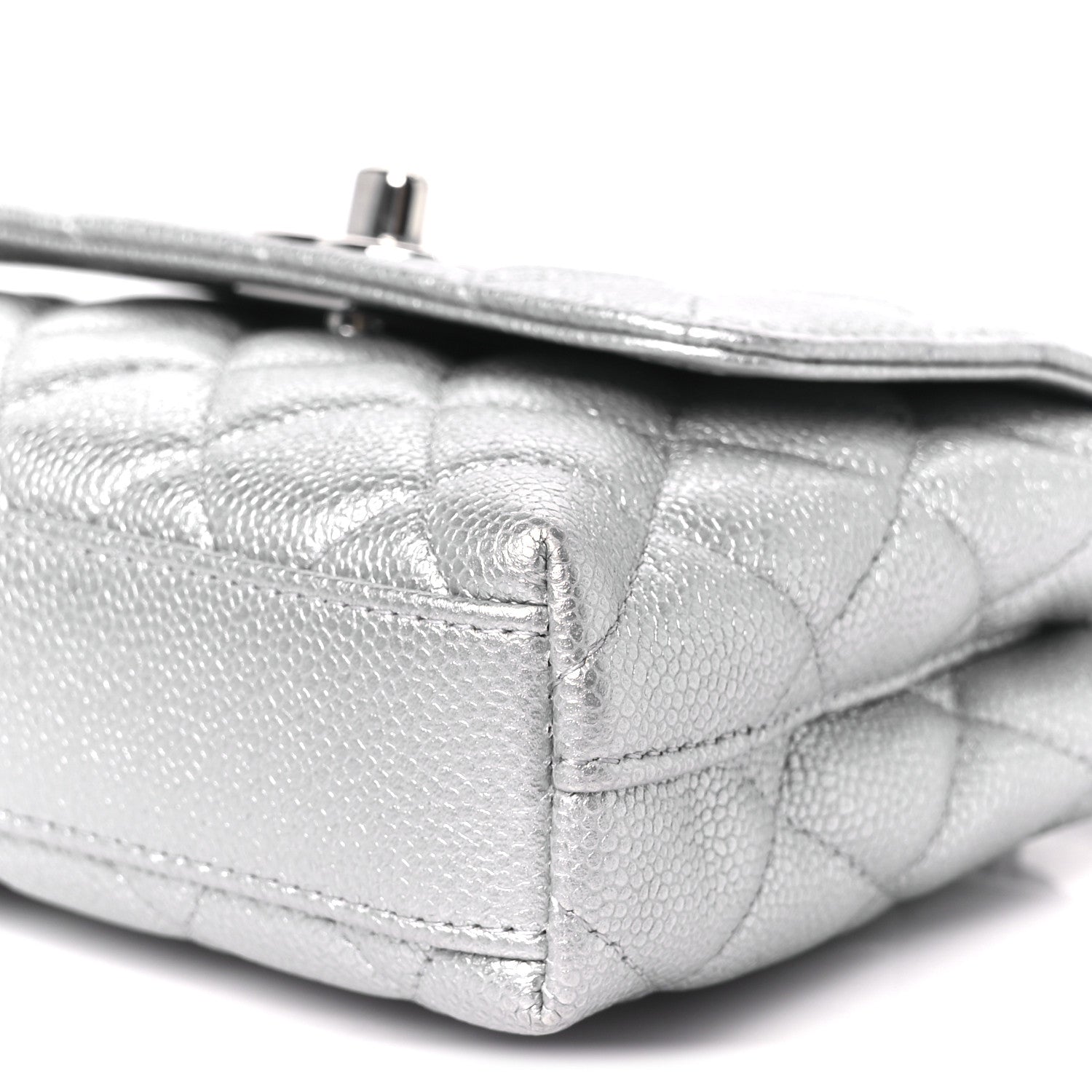 Chanel Metallic Caviar Quilted Coco Handle Clutch With Chain Silver 11 of 11