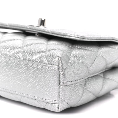 Chanel Metallic Caviar Quilted Coco Handle Clutch With Chain Silver 11 of 11