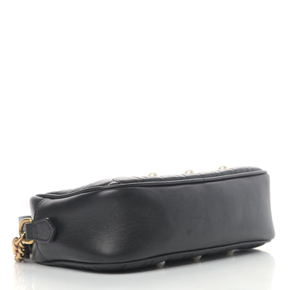 Gucci Calfskin Matelasse Studded Small Pearly GG Marmont Chain Shoulder Bag Black 3 of 4