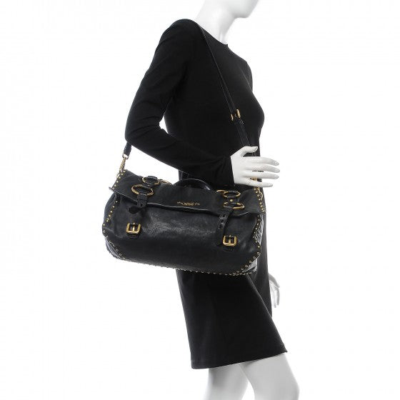 Prada Nappa Studded Aviator Satchel Blue 2 of 11