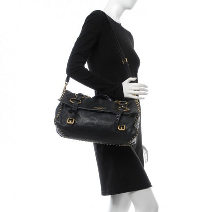 Prada Nappa Studded Aviator Satchel Blue 2 of 11