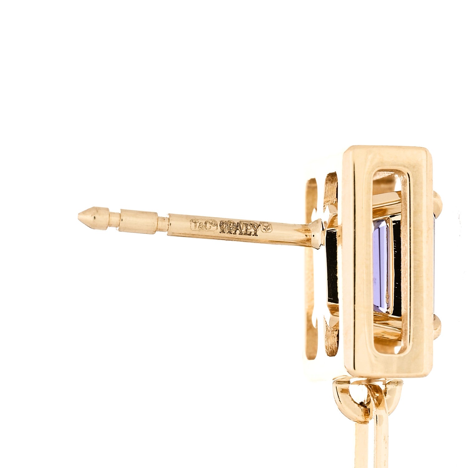 Tiffany 18K Yellow Gold Tanzanite Jewel Box Drop Earrings 4 of 5