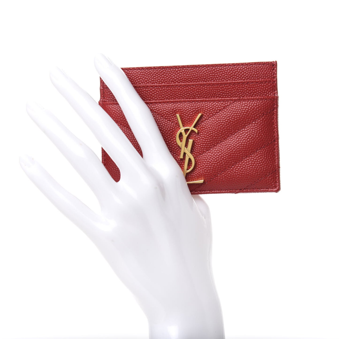 Grain De Poudre Matelasse Chevron Monogram Credit Card Case New Red