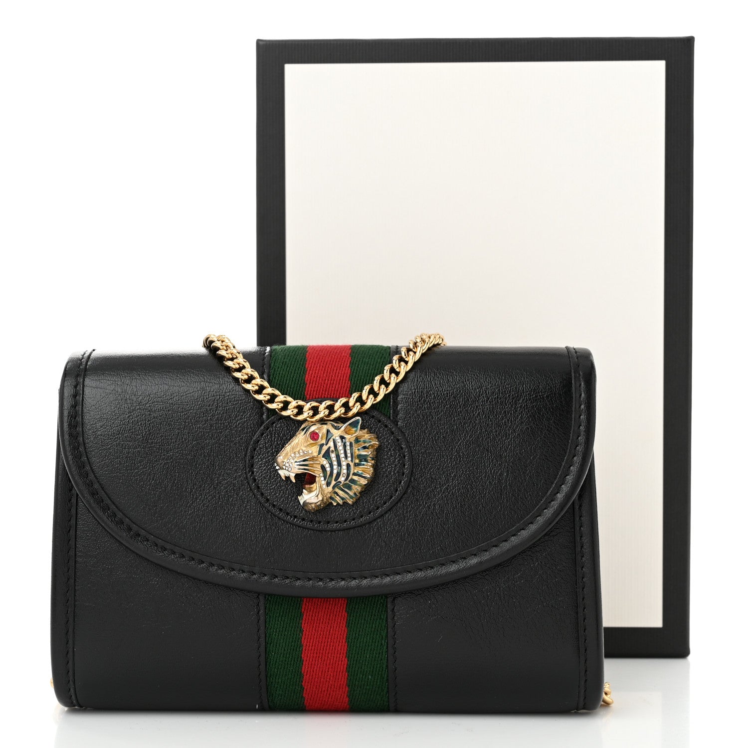 Gucci Textured Calfskin Web Mini Rajah Slim Flap Shoulder Bag Black 11 of 11