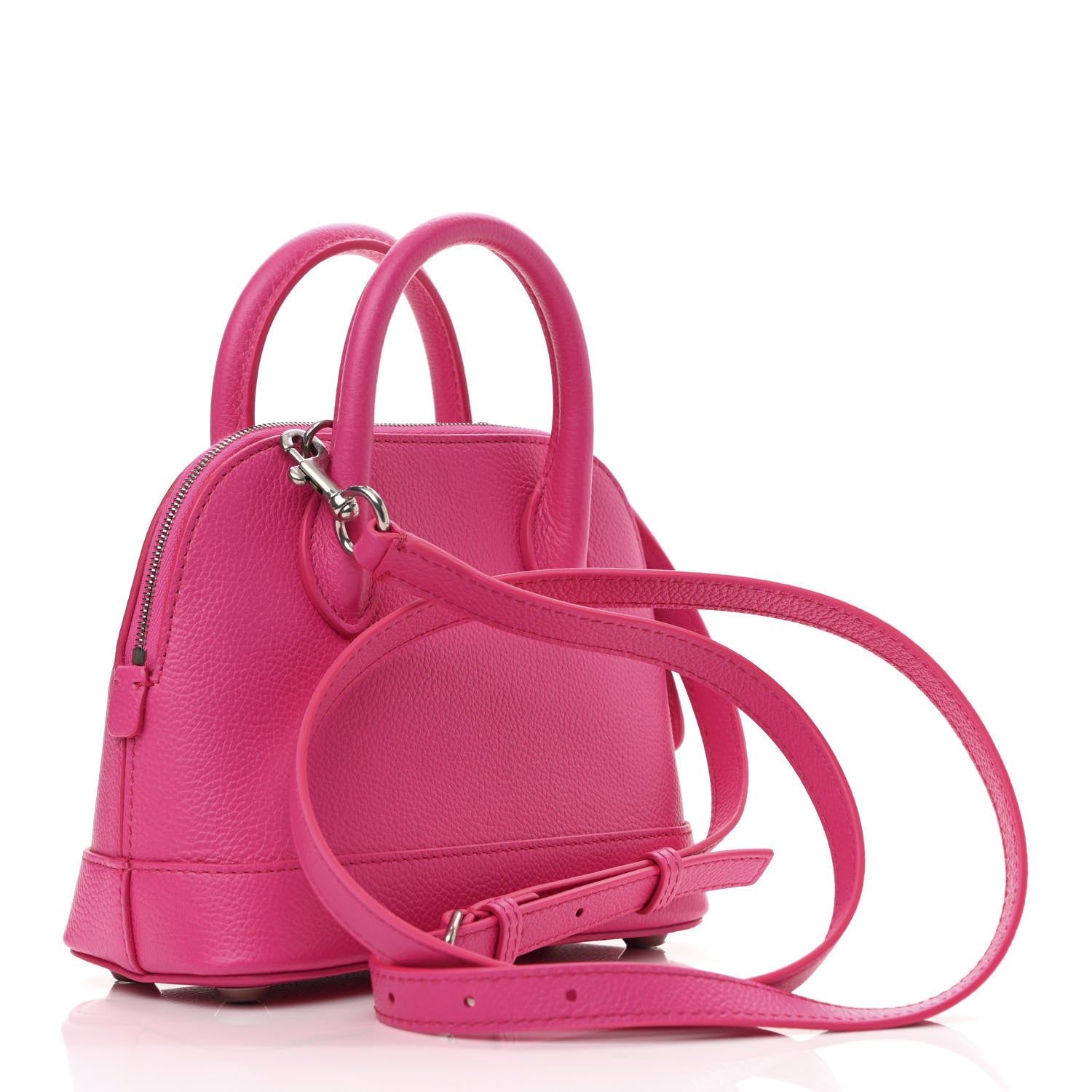 Balenciaga Grained Calfskin Logo XXS Ville Top Handle Bag Acid Fuchsia Black 3 of 10