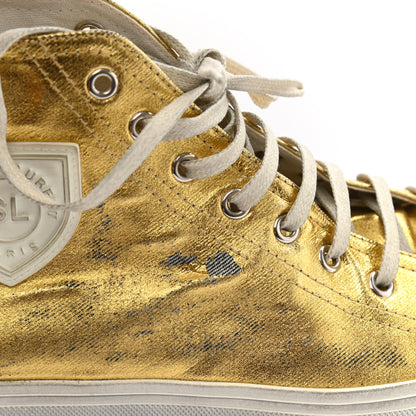 Saint Laurent Distressed Calfskin Bedford Logo-Appliqued Hightop Sneakers 38 Gold Cream White 10 of 10