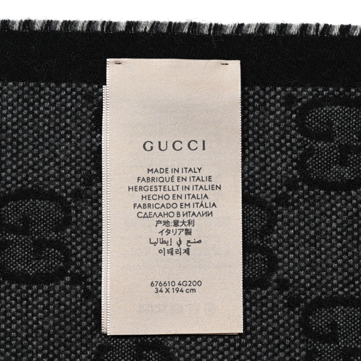 Wool Jacquard GG Monogram Scarf Grey Black