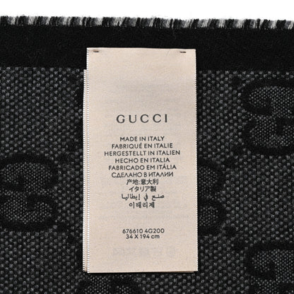 Gucci Wool Jacquard GG Monogram Scarf Grey Black 3 of 5