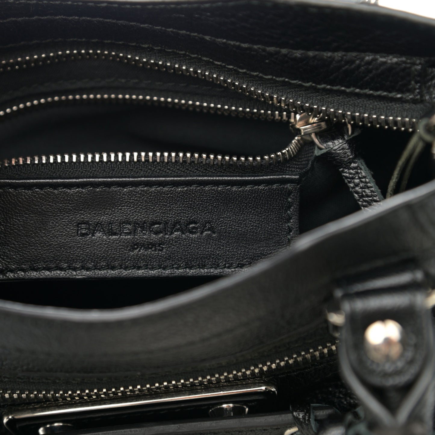 Chevre Silver Metallic Edge Hardware Mini City Black