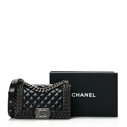 Chanel Glazed Calfskin Quilted Small Boy Chained Flap Black 10 of 10
