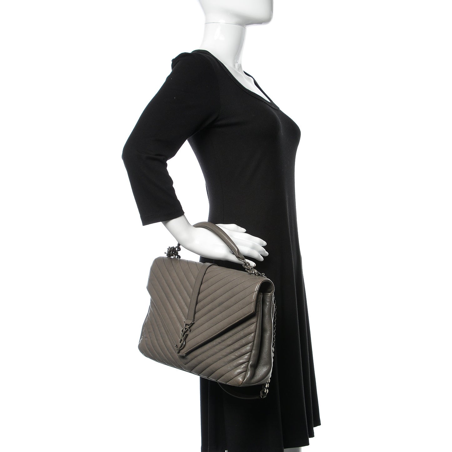 Sheepskin Matelasse Chevron Monogram Large College Satchel Dark Anthracite