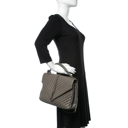 Saint Laurent Sheepskin Matelasse Chevron Monogram Large College Satchel Dark Anthracite 3 of 16