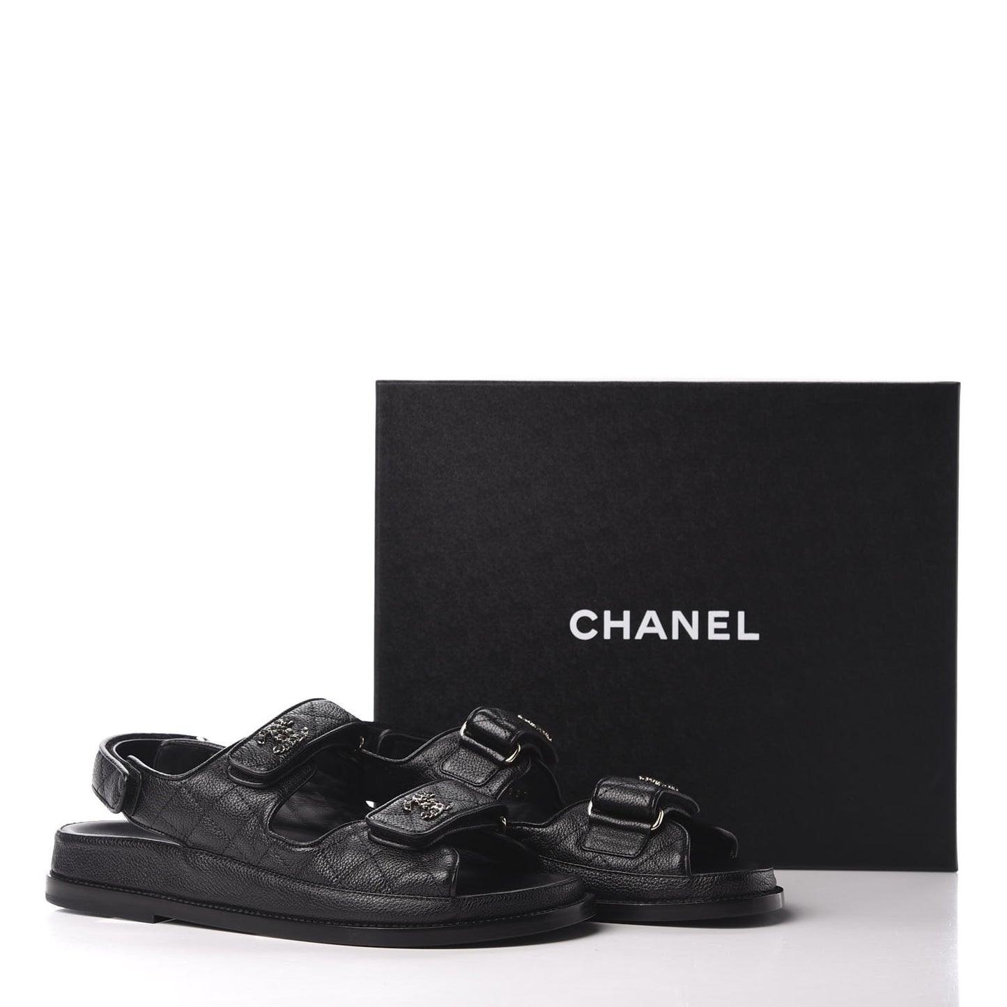 Grained Calfskin Velcro Dad Sandals 39 Black