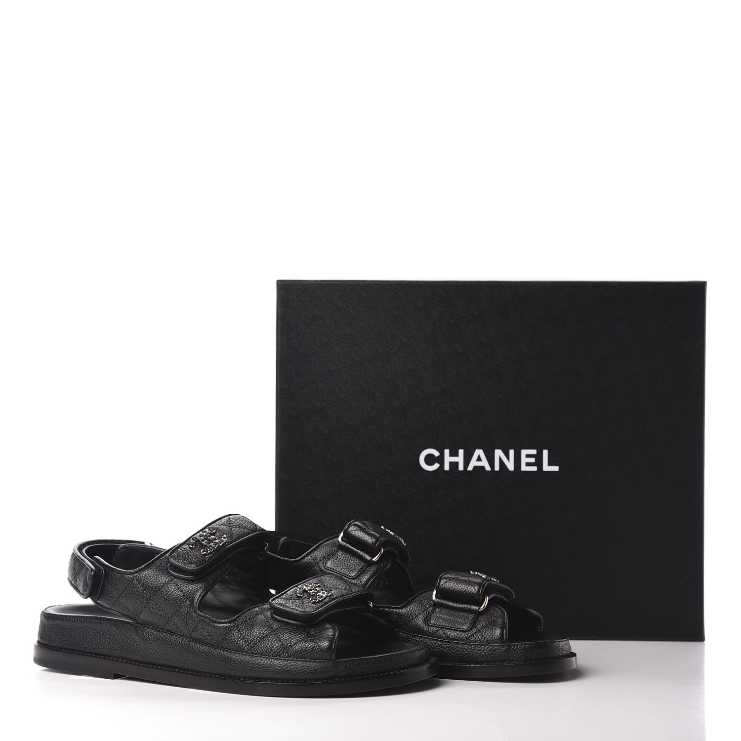 Chanel Grained Calfskin Velcro Dad Sandals 39 Black 9 of 9
