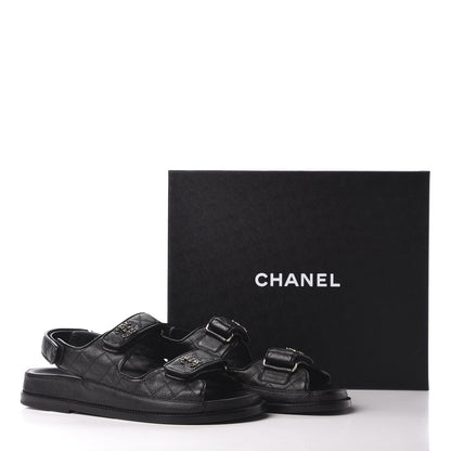 Chanel Grained Calfskin Velcro Dad Sandals 39 Black 9 of 9