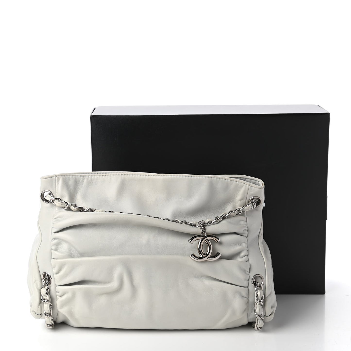Lambskin Large Sharpei Shoulder Bag Grey