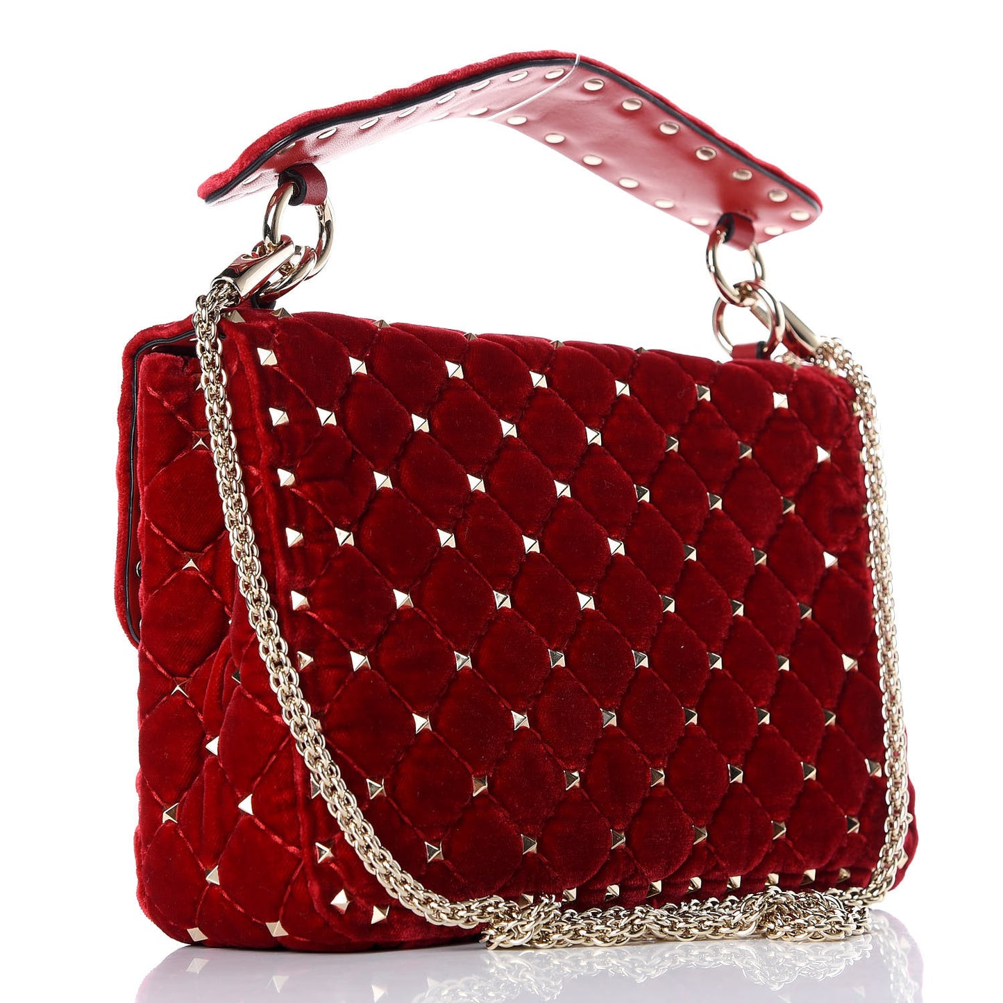 Velvet Medium Rockstud Spike Shoulder Bag Rosso Valentino