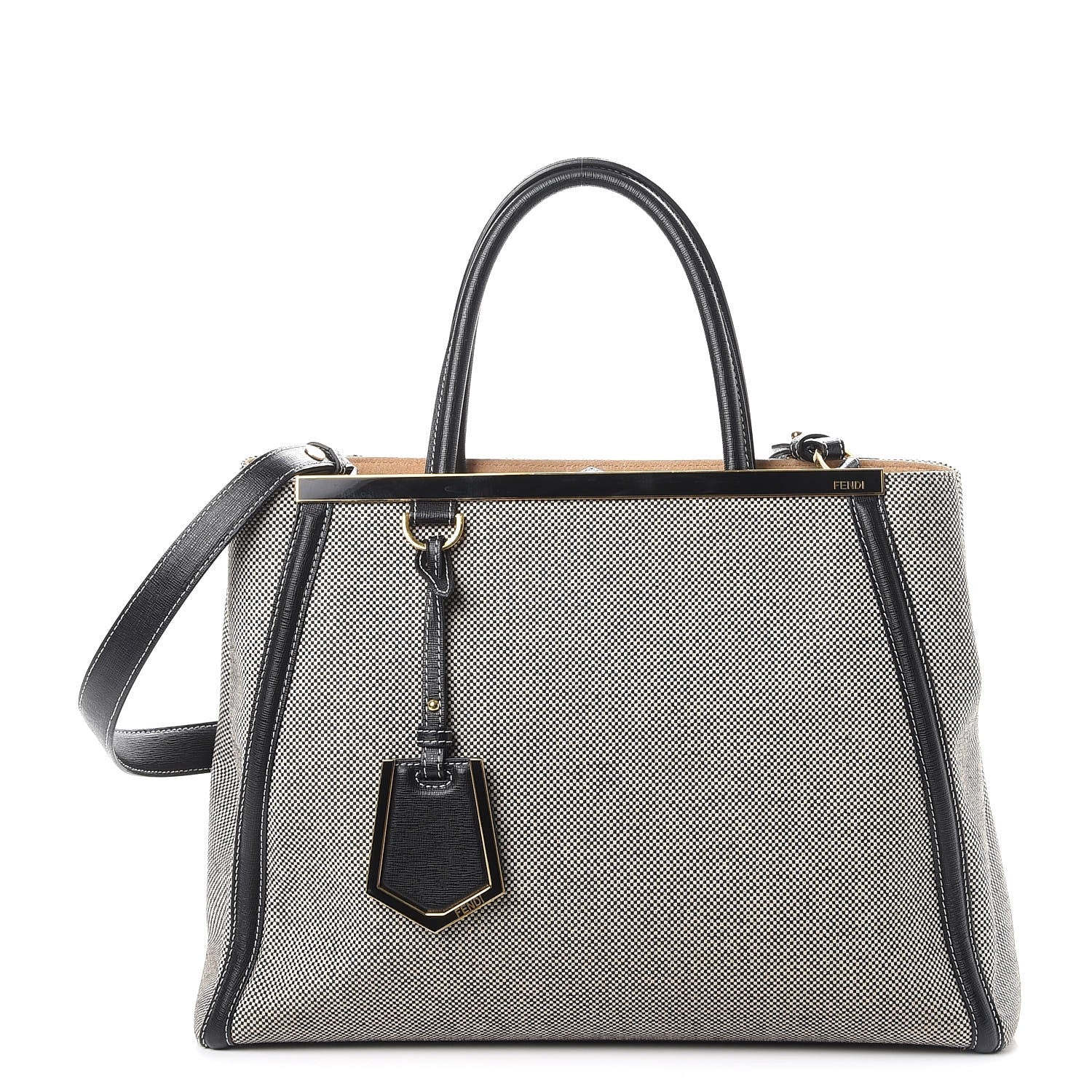 Fendi Canvas Vitello Regular 2Jours Tote Bianco Black 1 of 11