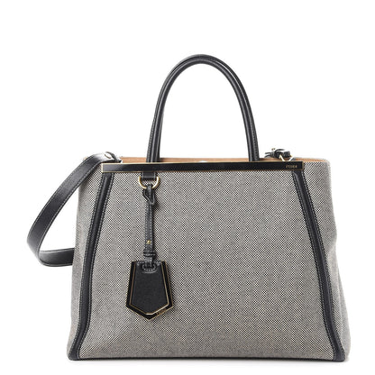 Fendi Canvas Vitello Regular 2Jours Tote Bianco Black 1 of 11