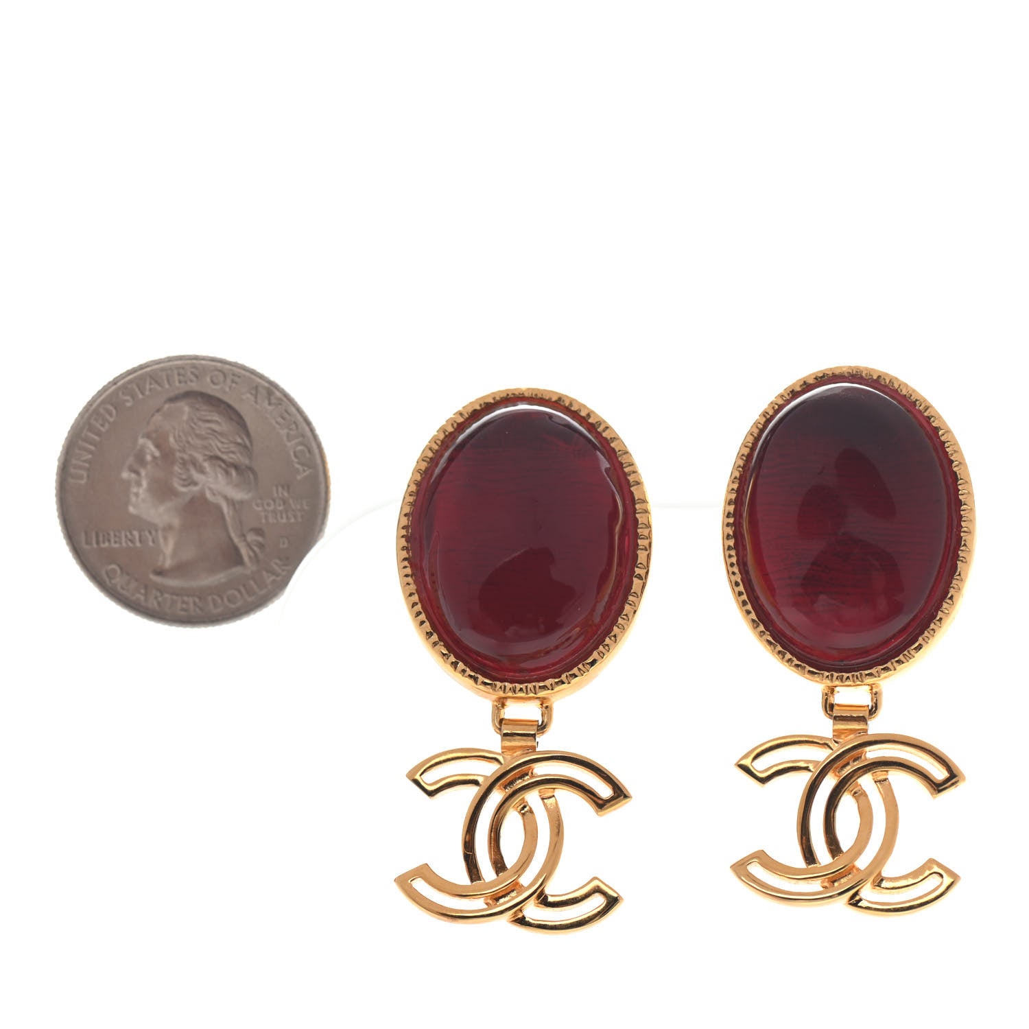 Chanel Resin Metal Obazine CC Drop Earrings Gold Red 2 of 4