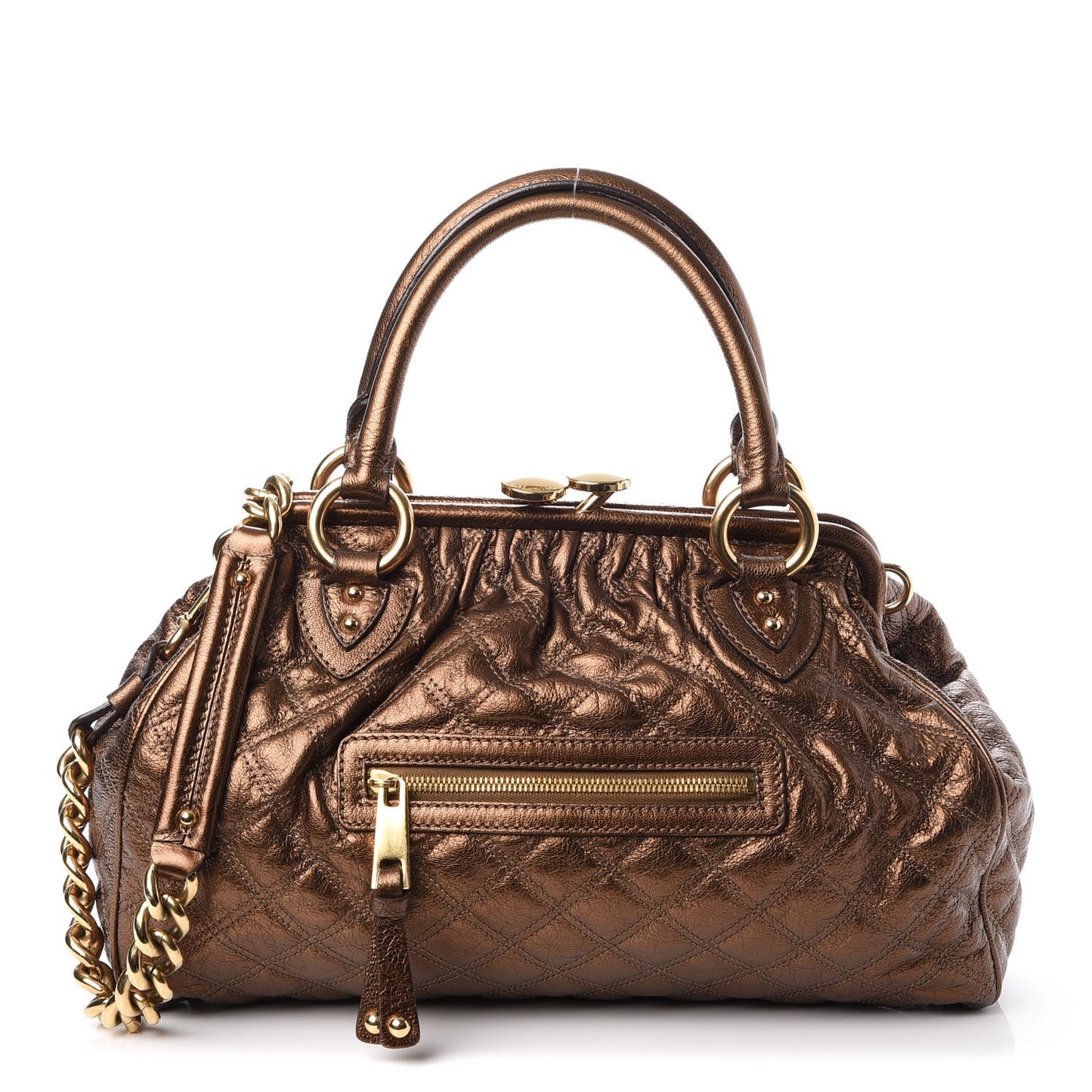 Metallic Calfskin Quilted Stam Bronze