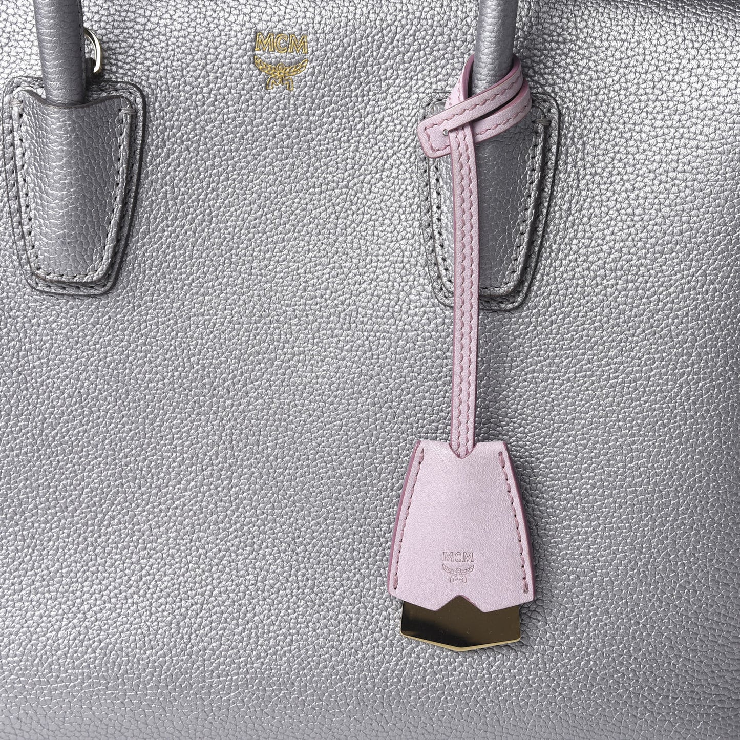 Metallic Grained Calfskin Medium Milla Tote Spike Silver