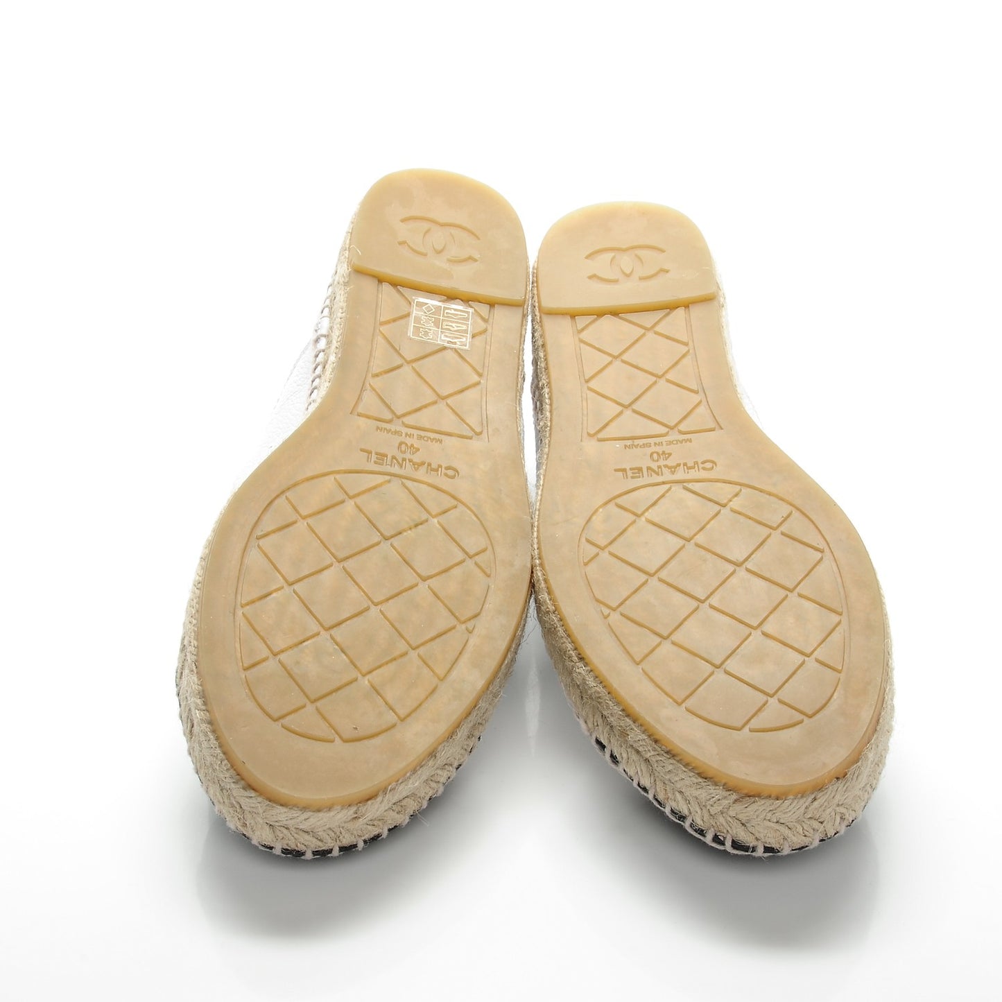 Grained Calfskin CC Espadrilles 40 White Black