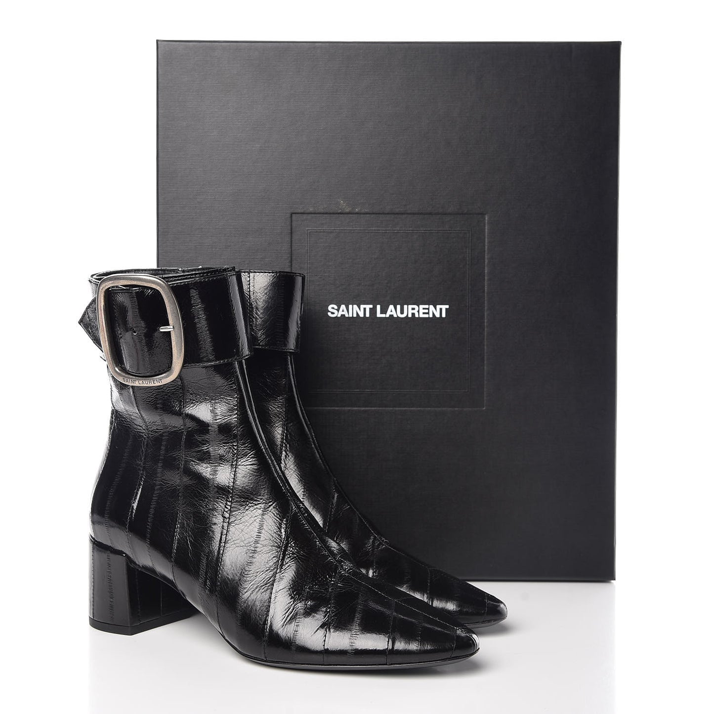 Shiny Eel Joplin Buckle Booties 36 Black