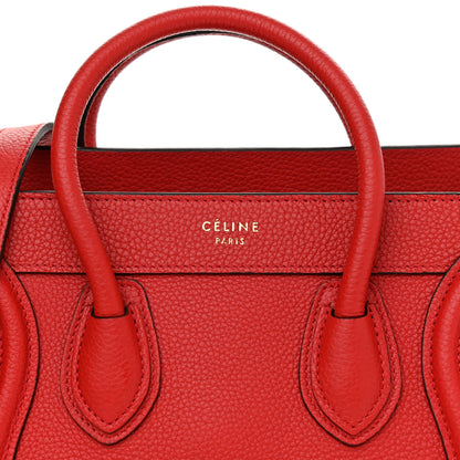 Celine Drummed Calfskin Nano Luggage Coquelicot 7 of 10