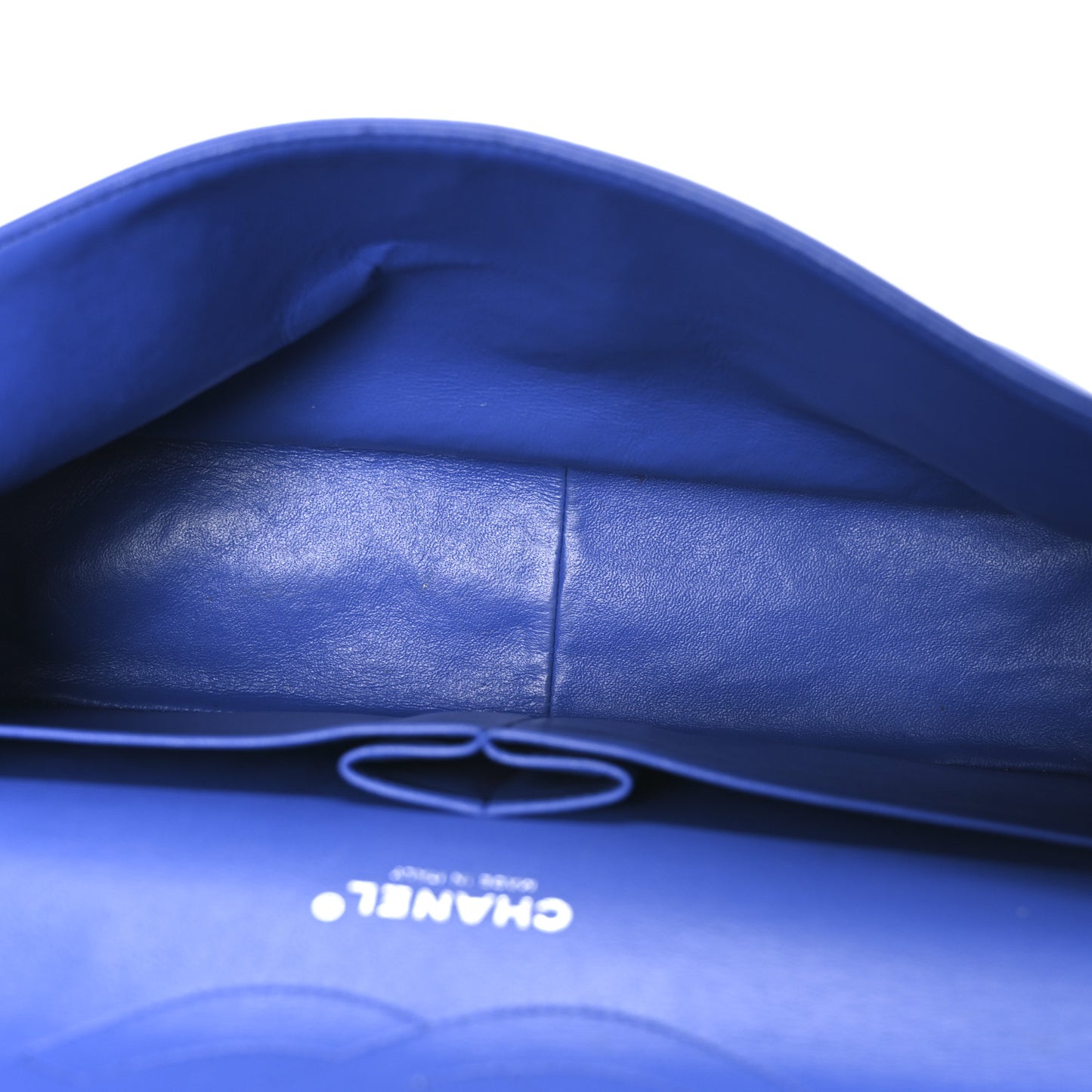 Patent Calfskin Quilted Jumbo Double Flap Blue