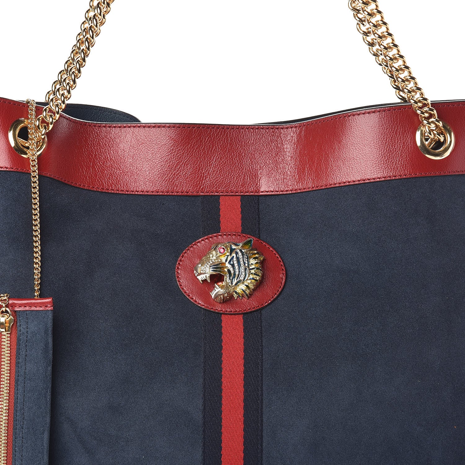 Gucci Suede Calfskin Large Rajah Chain Tote New Blue Romantic Cherry 7 of 9