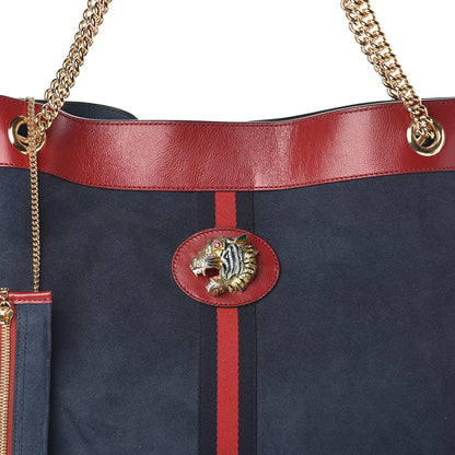 Gucci Suede Calfskin Large Rajah Chain Tote New Blue Romantic Cherry 7 of 9