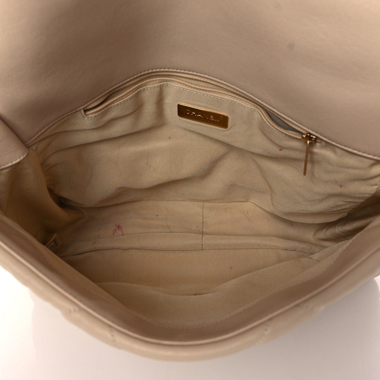 Lambskin Quilted Maxi Chanel 19 Flap Light Beige
