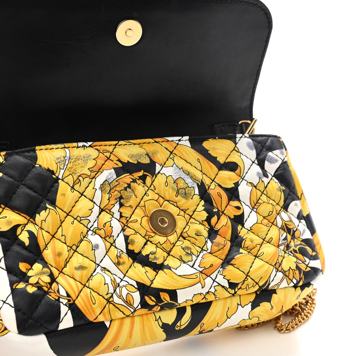 Nappa Baroque Print Quilted Trapuntata Tribute Wallet Chain Crossbody Gold Black