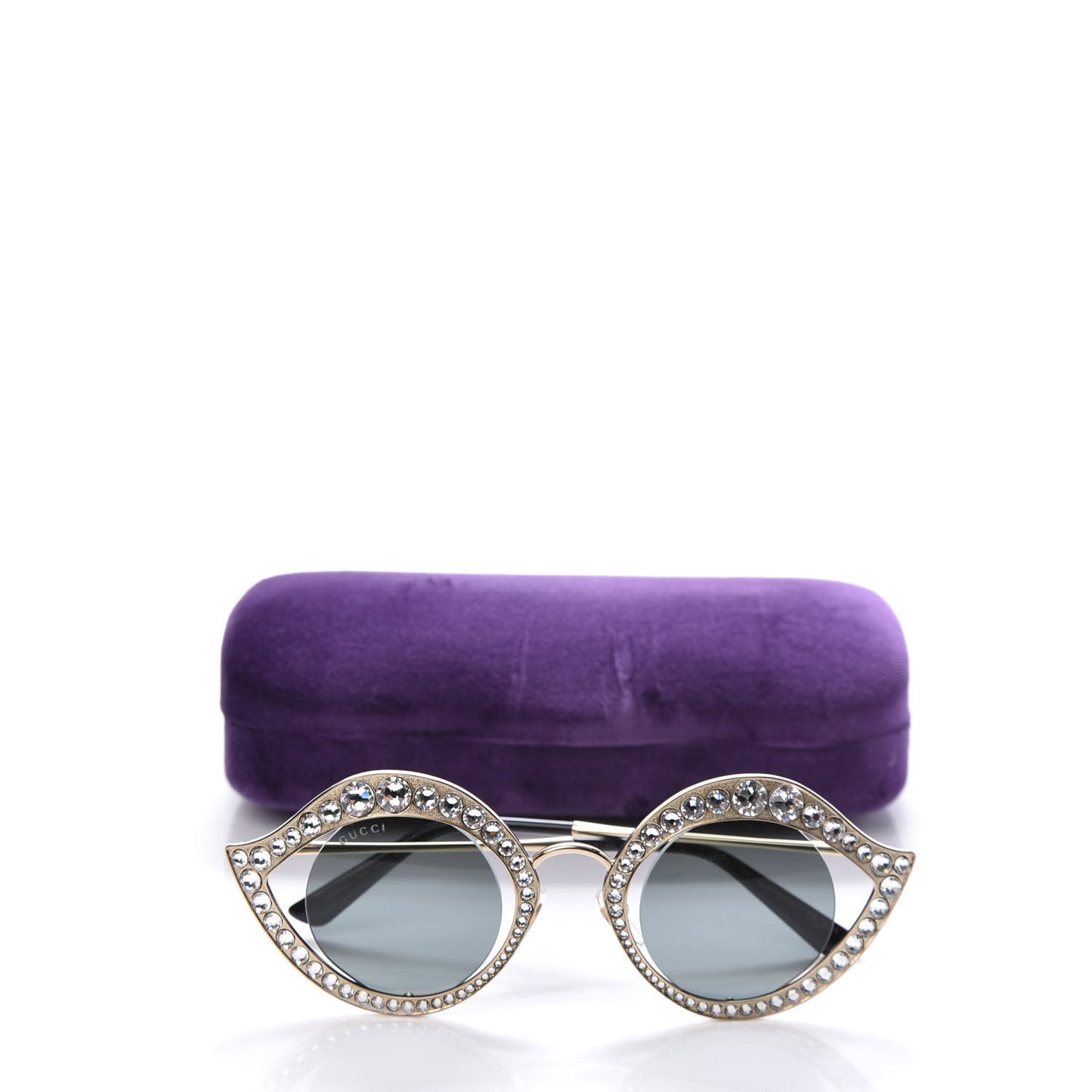 Metal Crystal Cat Eye Sunglasses GG0046S Gold Grey